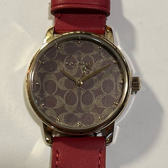 Coach Grand Watch With 36mm Coach Signiture Face & Red Leather Band - Picture 2 of 7